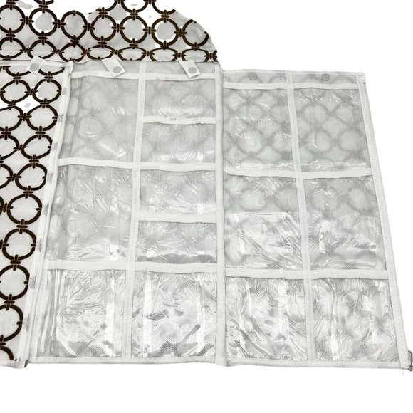 Joy Mangano Hanging Organizer White Brown Design Multiple Pockets New - Picture 3 of 8